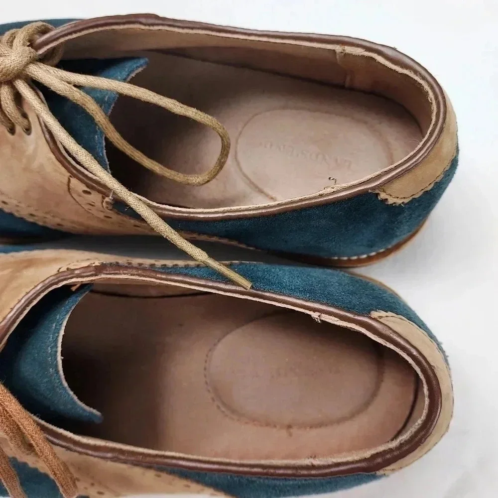 Land's End Mens Tan Leather and Blue Suede Lace Shoes Size 9